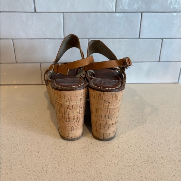 Sam Edelman Size 9.5 Destiny Brown Leather Platform Cork Wedge Sandals Tan - Picture 4 of 6